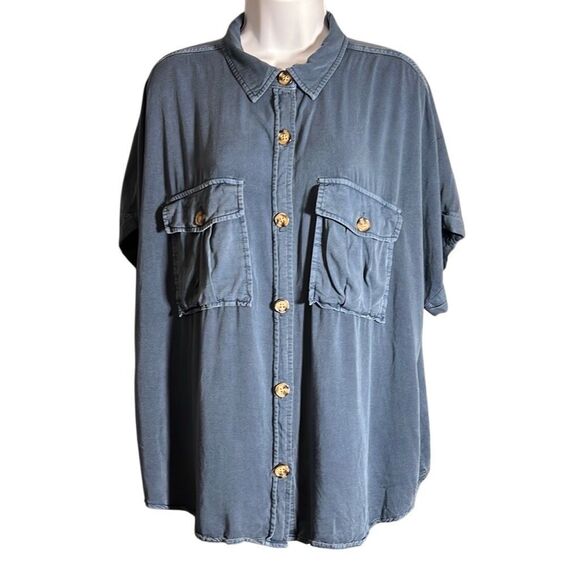 Blue Button-Down Shirt | Oversized Fit | Casual & Chic Maurices Size 1 - Picture 1 of 7